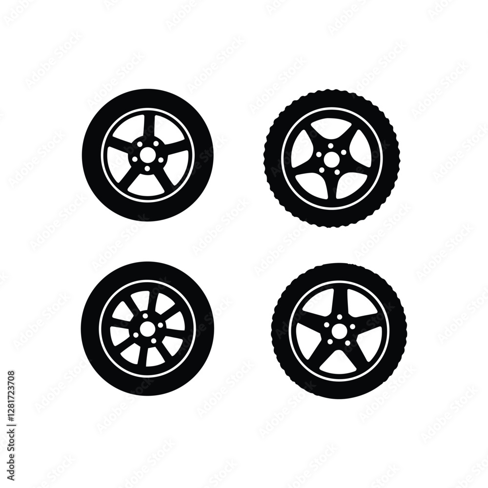Car wheel, detailed rim silhouette vector graphic style Car wheel, detailed rim silhouette vector graphic style