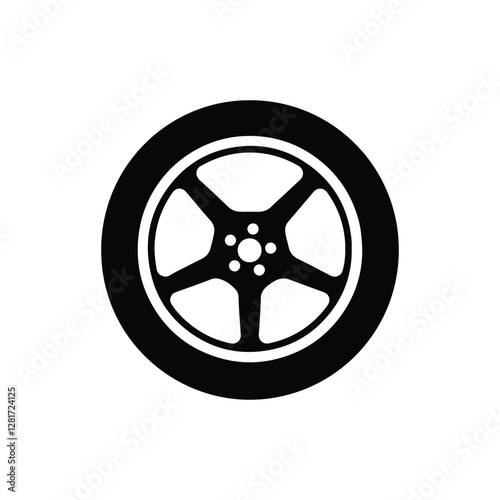 Car wheel, detailed rim silhouette vector graphic style
