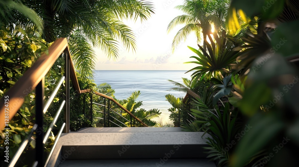 Fototapeta premium Tropical Paradise Staircase to the Ocean