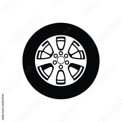 Car wheel, detailed rim silhouette vector graphic style