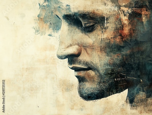 Contemplative man in artistic expression.