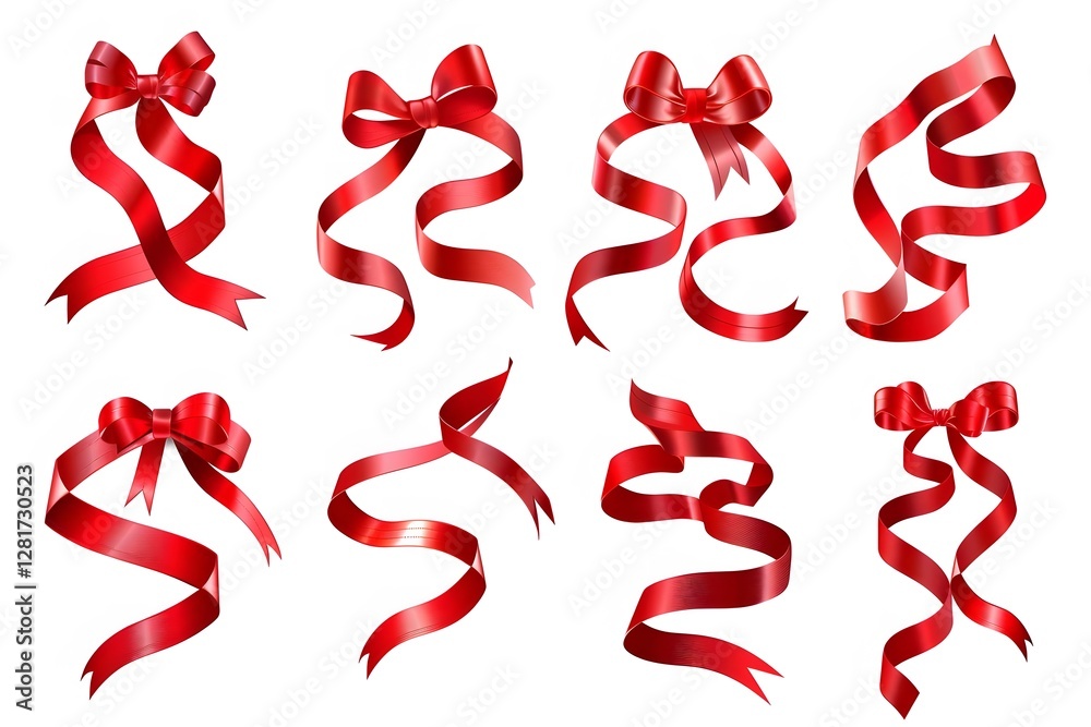 festive red ribbon vector icons collection on white background for holiday decoration. generative ai festive red ribbon vector icons collection on white background for holiday decoration. generative ai