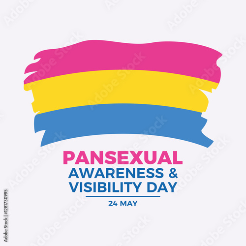Pansexual Awareness and Visibility Day poster vector illustration. Pansexual grunge pride flag icon. LGBTQIA pansexual paintbrush flag symbol. Template for background, banner, card. 24 May