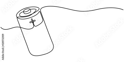 Continuous one line drawing of battery charging vector illustration, Continuous one line drawing of battery charging Lightning bolt symbol and electricity energy type sign in simple linear style. 