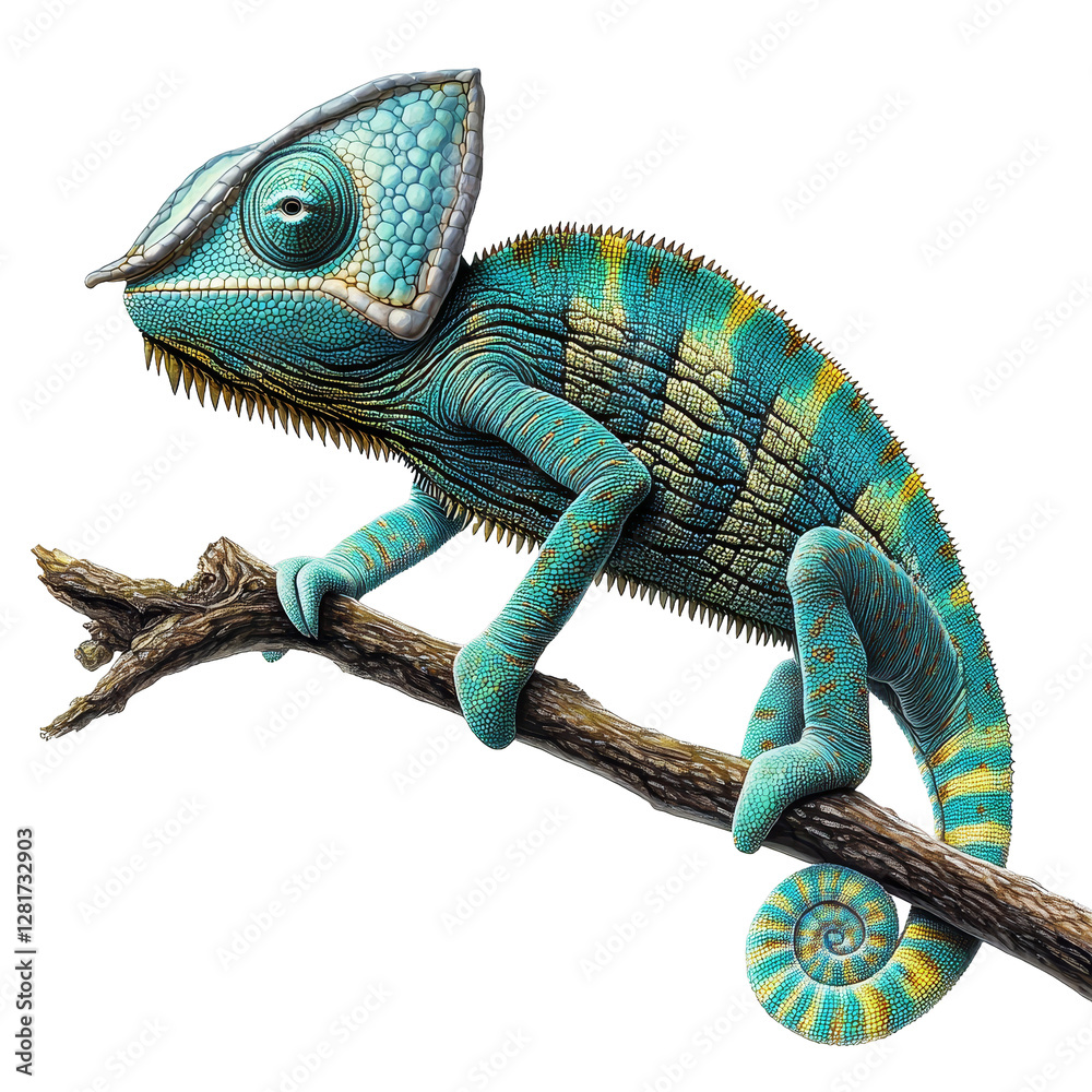 Obraz premium [Transparent Background PNG]Detailed Illustration of a Colorful Chameleon