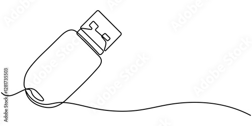 Flash drive line continuous drawing vector. One line Flash drive vector background. Flash drive linear icon. Continuous outline of a Flash drive, Continuous line drawing USB Flash Drive icon vector,  