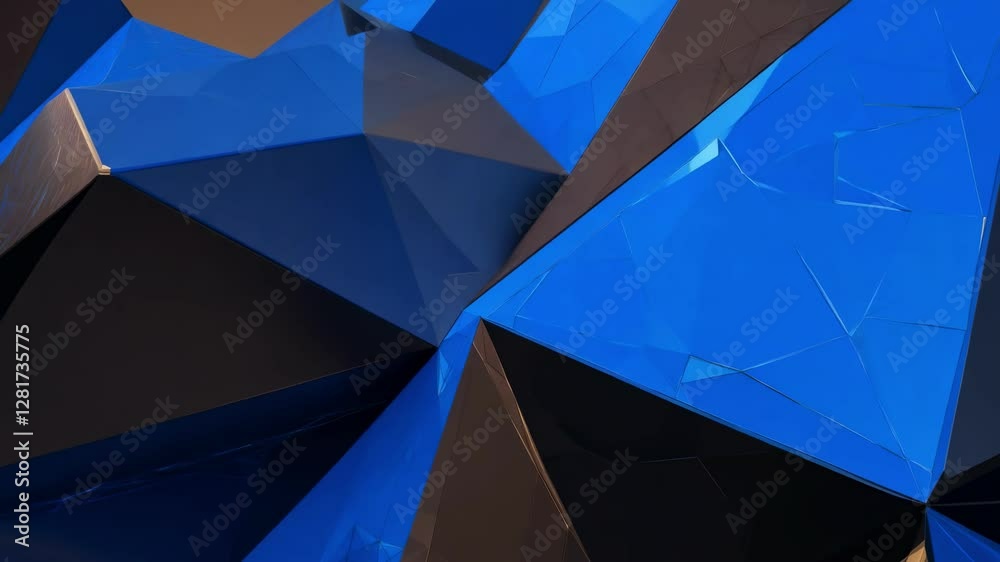 View diverse blue geometric shapes and textures blending seamlessly in a captivating abstract composition. The interplay of light creates an illusion of depth and dimension.