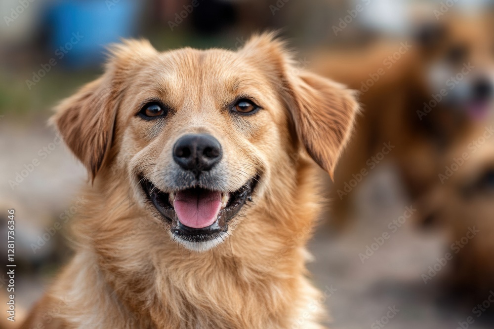 Happy golden retriever enjoying a playful afternoon at a dog park with friends in a sunny outdoor setting. Generative AI Happy golden retriever enjoying a playful afternoon at a dog park with friends in a sunny outdoor setting. Generative AI