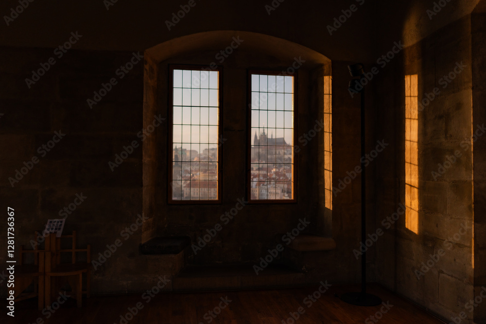 Silhouette of the Prague castle in the window Silhouette of the Prague castle in the window