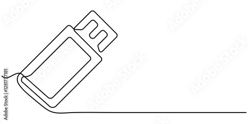 Flash drive line continuous drawing vector. One line Flash drive vector background. Flash drive linear icon. Continuous outline of a Flash drive, Continuous line drawing USB Flash Drive icon vector,  
