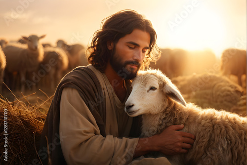 A man is holding a sheep in his arms