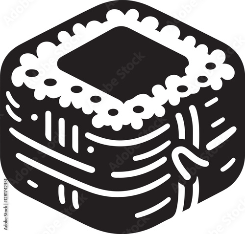 Silhouette vector EPS of a sushi roll with a simple, minimalist design. Ideal for Japanese restaurant branding, food packaging, menu designs, and culinary illustrations.