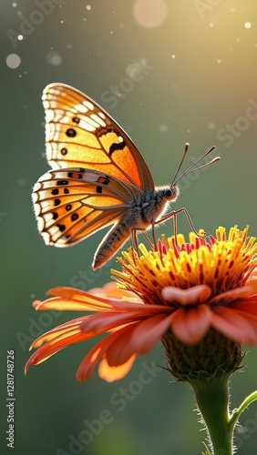 Wallpaper Mural Vibrant orange butterfly on bright flower in sunlit garden Torontodigital.ca