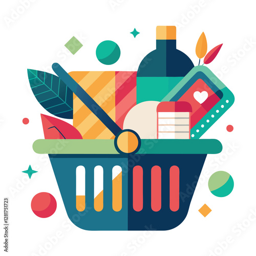 Ecommerce shopping basket vector illustration