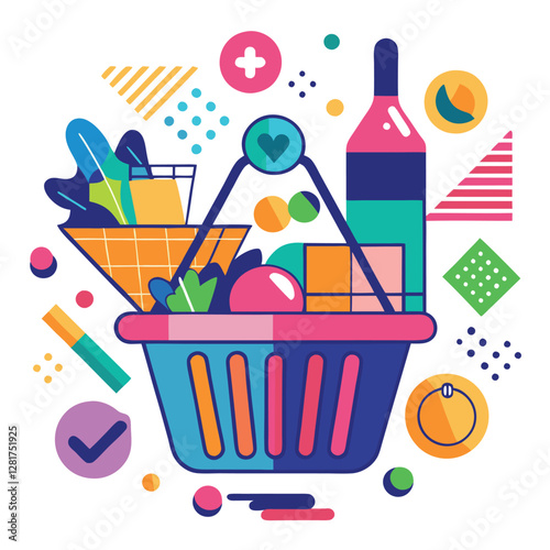 Ecommerce shopping basket vector illustration