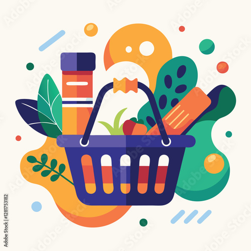 Ecommerce shopping basket vector illustration