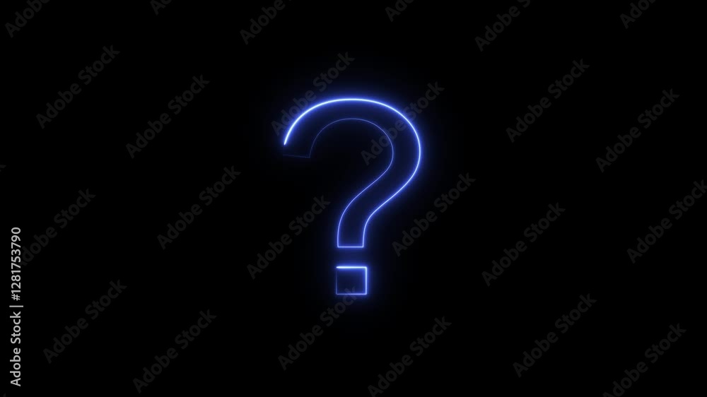 Neon blue question sign glowing animation isolated on black background. Asking concept. Neon blue question sign glowing animation isolated on black background. Asking concept.