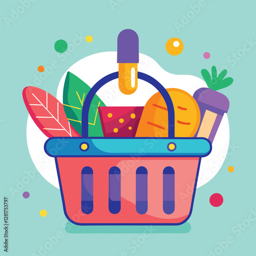 Ecommerce shopping basket vector illustration