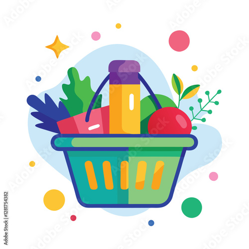 Ecommerce shopping basket vector illustration