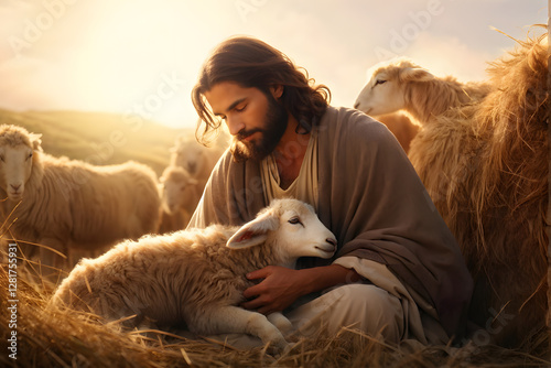 A man is holding a lamb in his arms