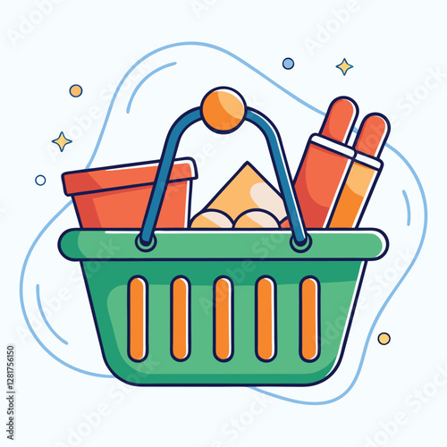 Ecommerce shopping basket vector illustration