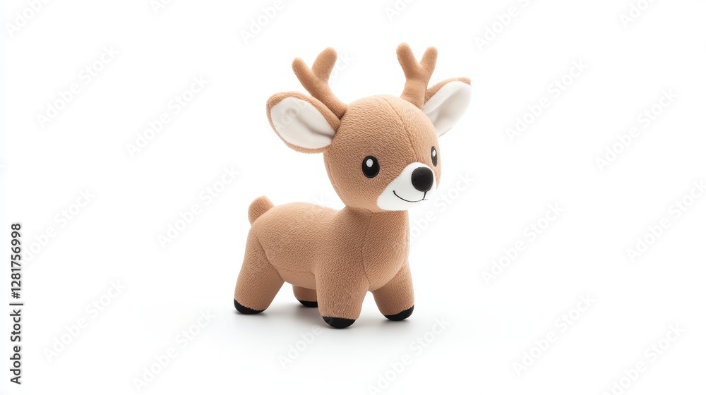 A charming plush deer toy featuring soft fur, small antlers, and a friendly smile. Ideal for children's playtime or decorative accents in a cozy space A charming plush deer toy featuring soft fur, small antlers, and a friendly smile. Ideal for children's playtime or decorative accents in a cozy space