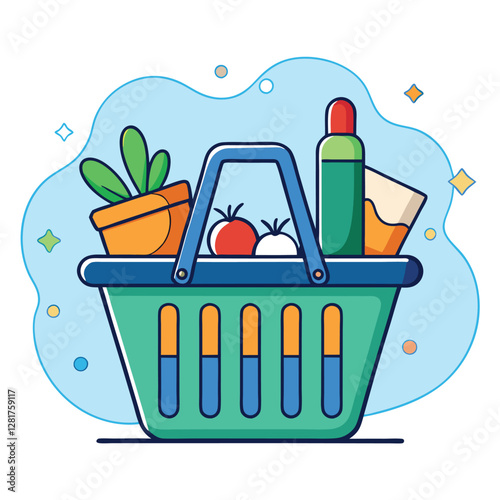 Ecommerce shopping basket vector illustration