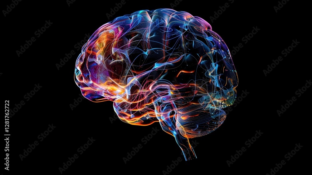 Holographic human brain with neural connections highlighted Medical Holographic human brain with neural connections highlighted Medical