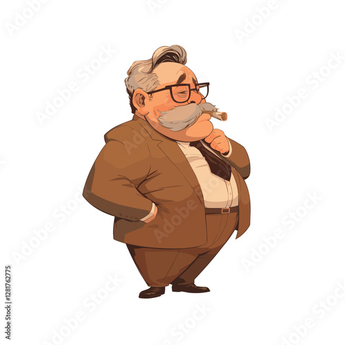 Vector deputy or boss old man with a mustache and a cigar. Distinct Old Gentleman rich elderly aristocrat man smoking, vintage grandfather. 