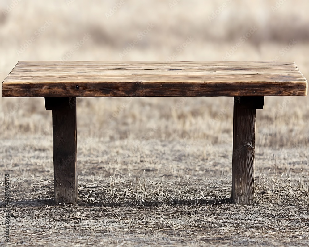 Rustic wooden table, field background, product display Rustic wooden table, field background, product display