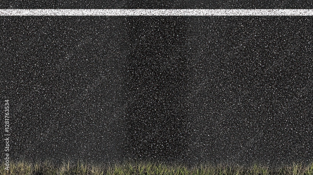 Fototapeta premium Asphalt road texture with grass edge and white line for background or design concept