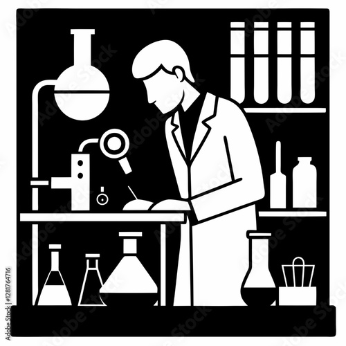 Silhouette vector art of a scientist in a laboratory