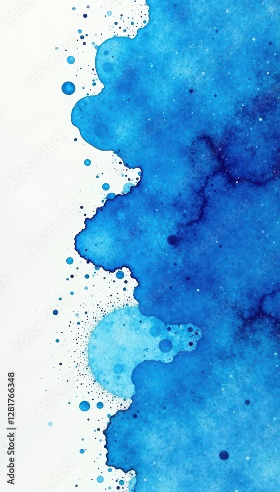 Obraz premium Vibrant blue watercolor blot, artistic paint splatter, abstract, color