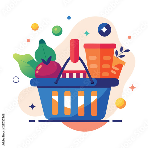 Ecommerce shopping basket vector illustration