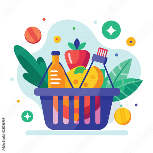 Ecommerce shopping basket vector illustration