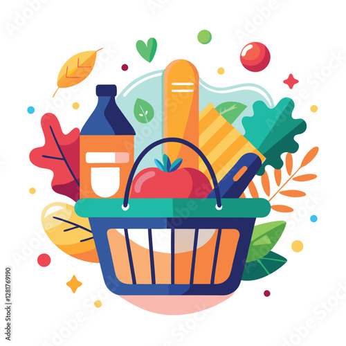 Ecommerce shopping basket vector illustration