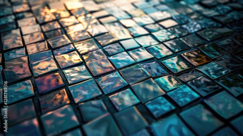 Light reflecting off a mosaic of glass tiles