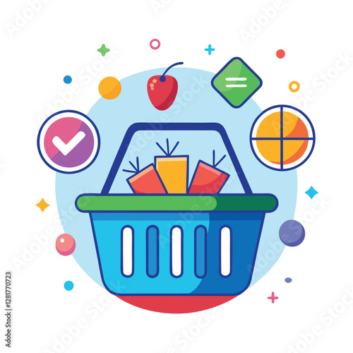 Ecommerce shopping basket vector illustration