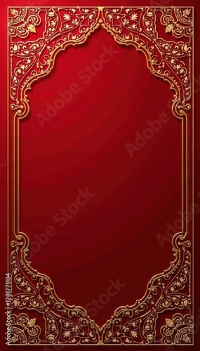 Luxurious red gold arabesque mandala Islamic style wedding card template , graphic, sacred, geometric