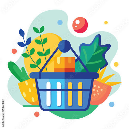 Ecommerce shopping basket vector illustration