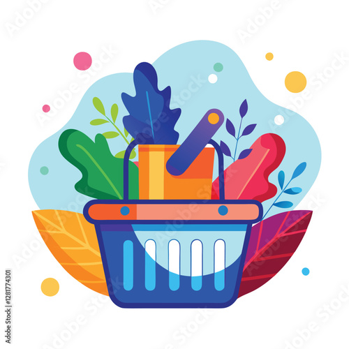 Ecommerce shopping basket vector illustration