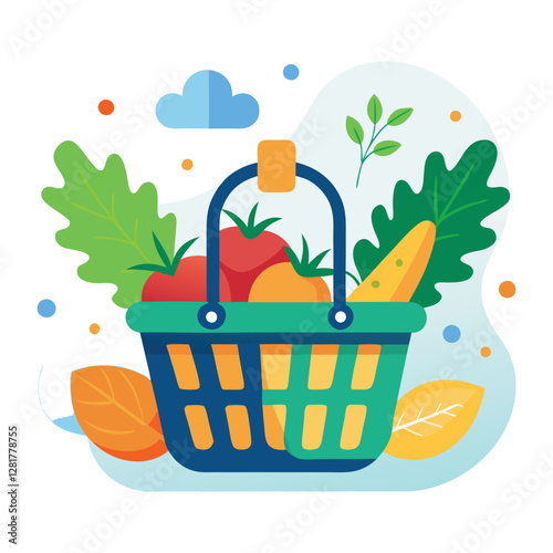 Ecommerce shopping basket vector illustration