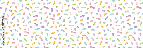 Easter pattern with colorful confetti for postcard. Seamless background for Easter greetings design. Vector wallpaper for celebration and invitation to traditional holiday.