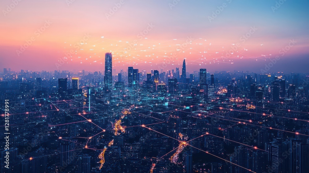 Fototapeta premium Innovate payment systems above a futuristic urban landscape