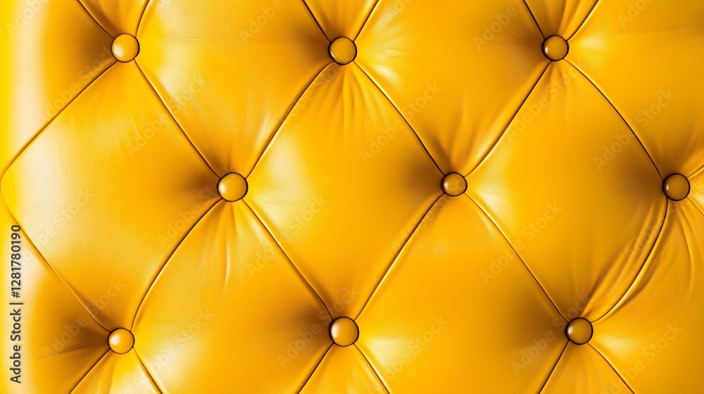 Fototapeta premium Elegant yellow tufted leather upholstery with buttons, suitable for luxurious furniture or high-end interior design concepts.