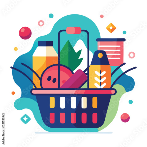 Ecommerce shopping basket vector illustration
