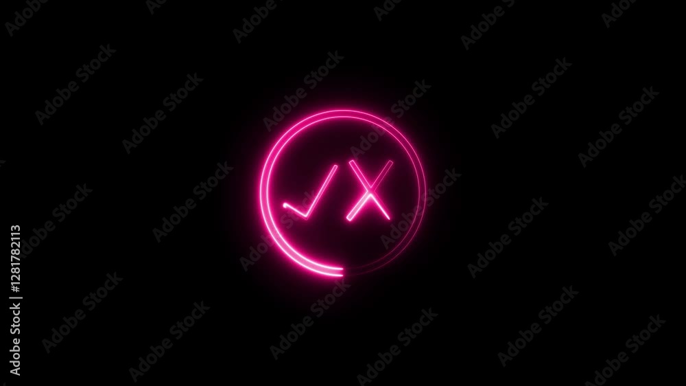 Neon check and cross mark on black background. check mark and cross mark. Neon check and cross mark on black background. check mark and cross mark.