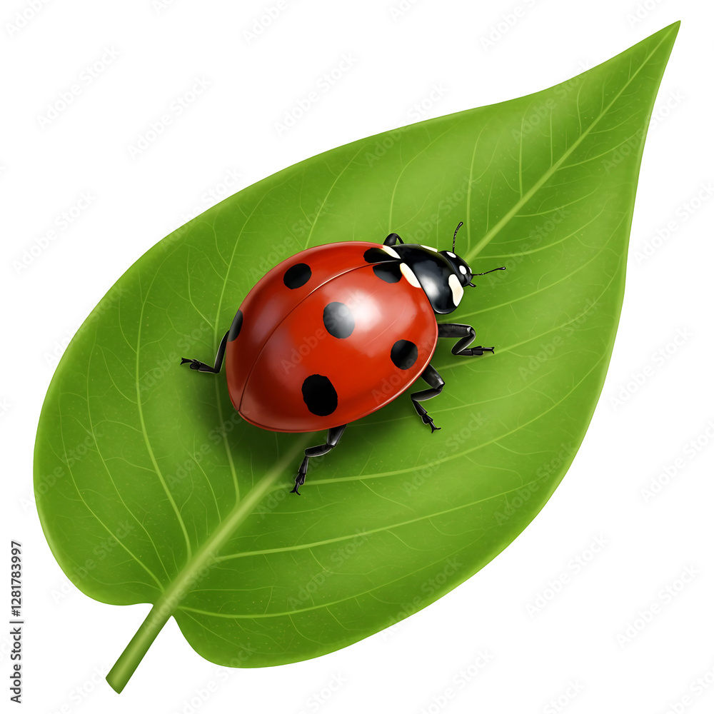 Fototapeta premium Ladybug Resting on a Green Leaf