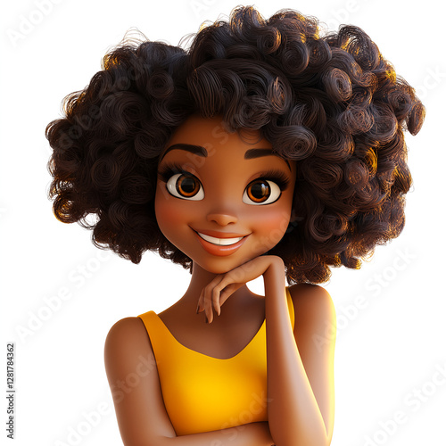 Smiling Cartoon Girl with Afro