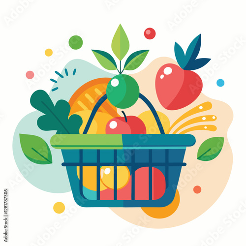 Ecommerce shopping basket vector illustration